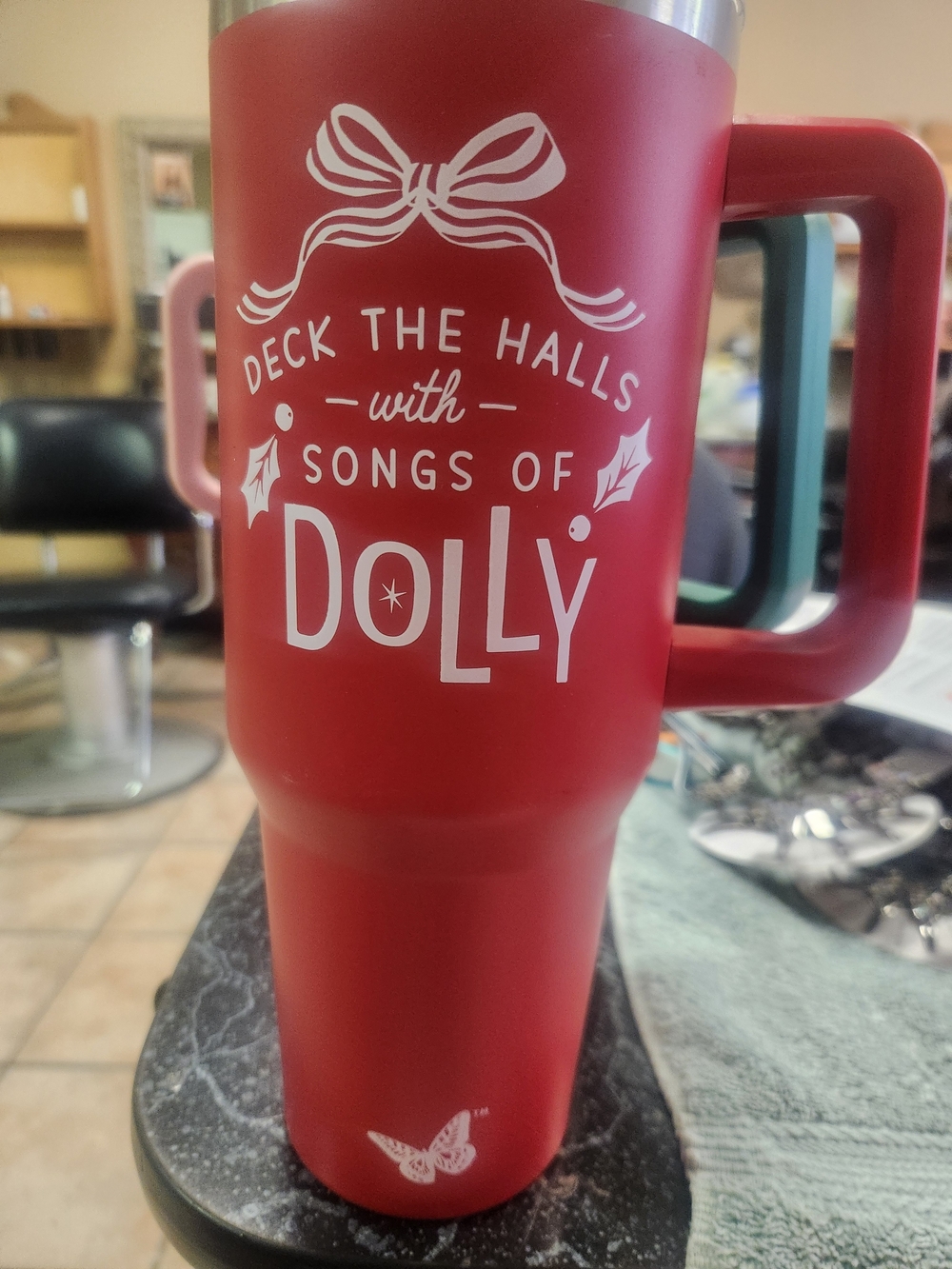 Dolly Parton Red Travel Tumbler Mug with Handle 40 Oz